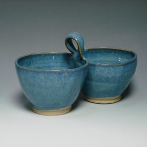 Ceramic double dip dish blue