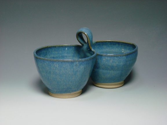 Ceramic double dip dish blue