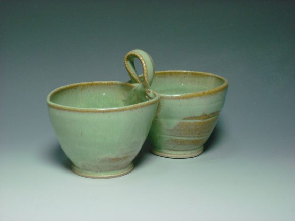 Ceramic double dip dish green