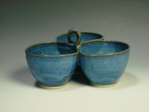 Blue ceramic three dip bowl